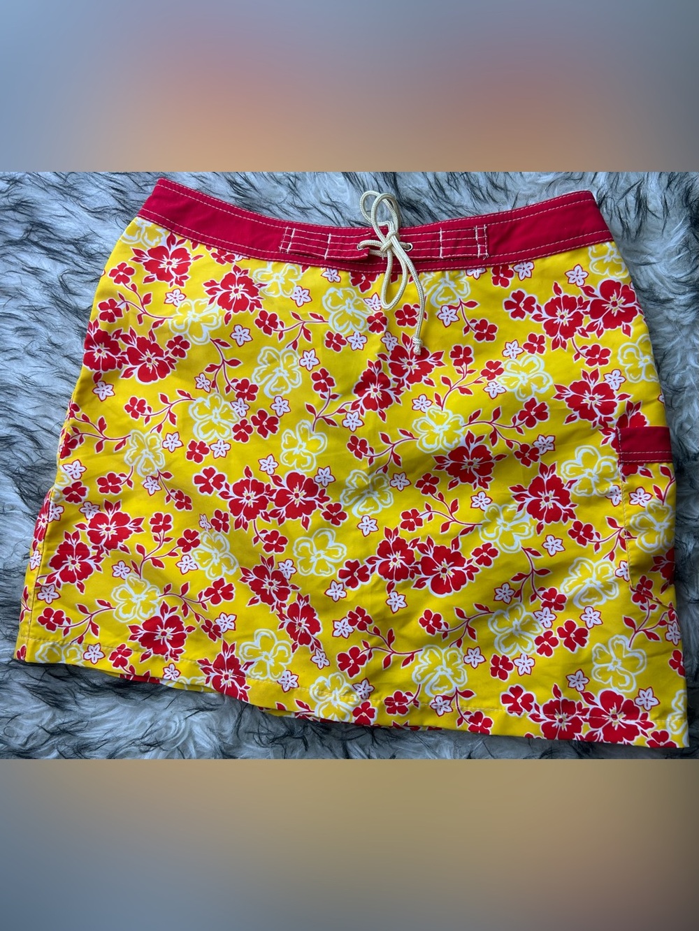 Watergirl Yellow Floral Swim Skirt with Red Waistband